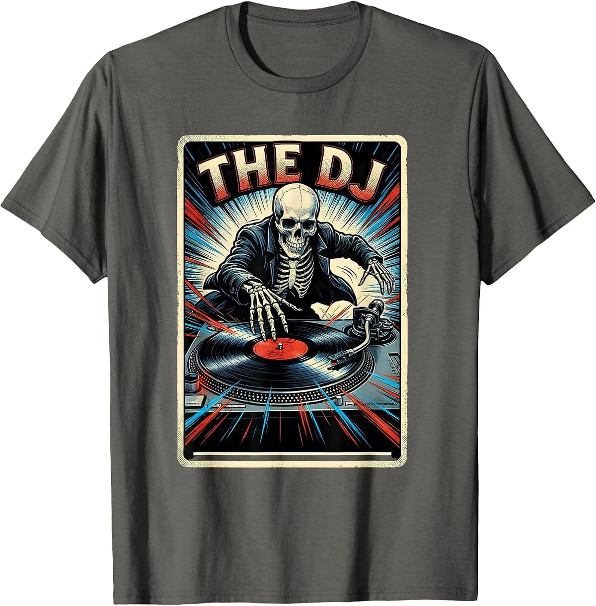 The DJ Comic Book Gothic Tarot Card DJ Gift T-Shirt - Asphalt Grey
