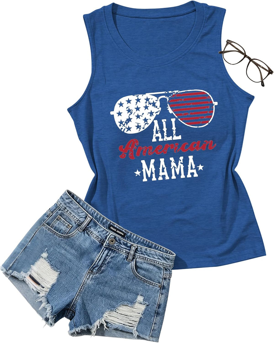 4th of July Tank Tops for Women-Bow Patriotic Tank Top American Flag Shirt Red White Blue Tank Top Women USA Tops - Mama Blue