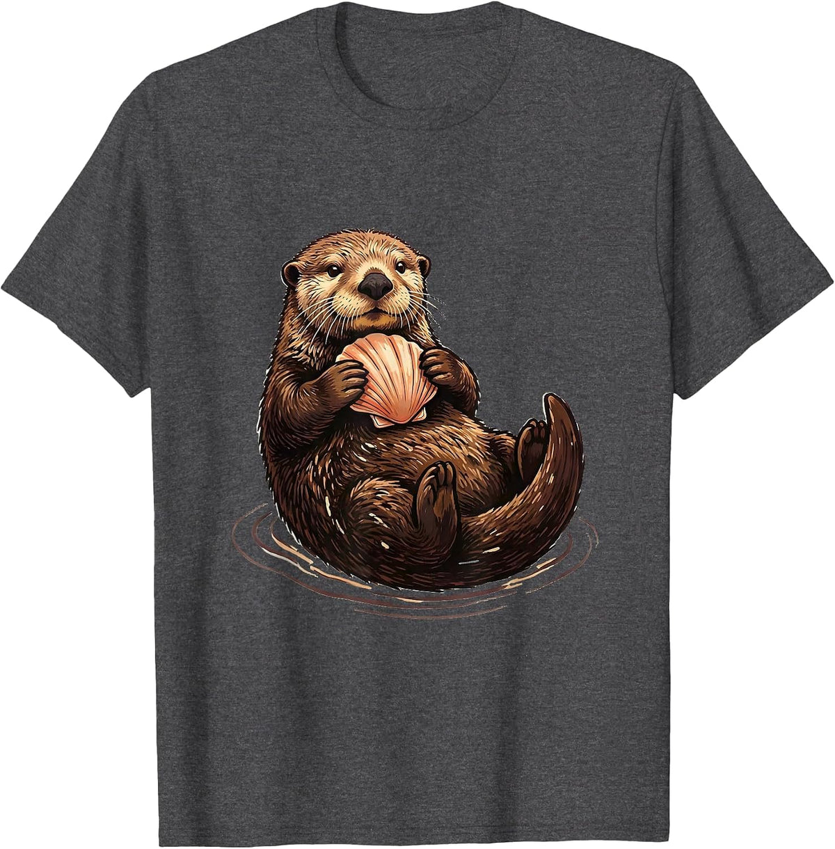 Sea Otter Hugging Shell Cute Otter Lover Humor T-Shirt - Dark Heather Grey