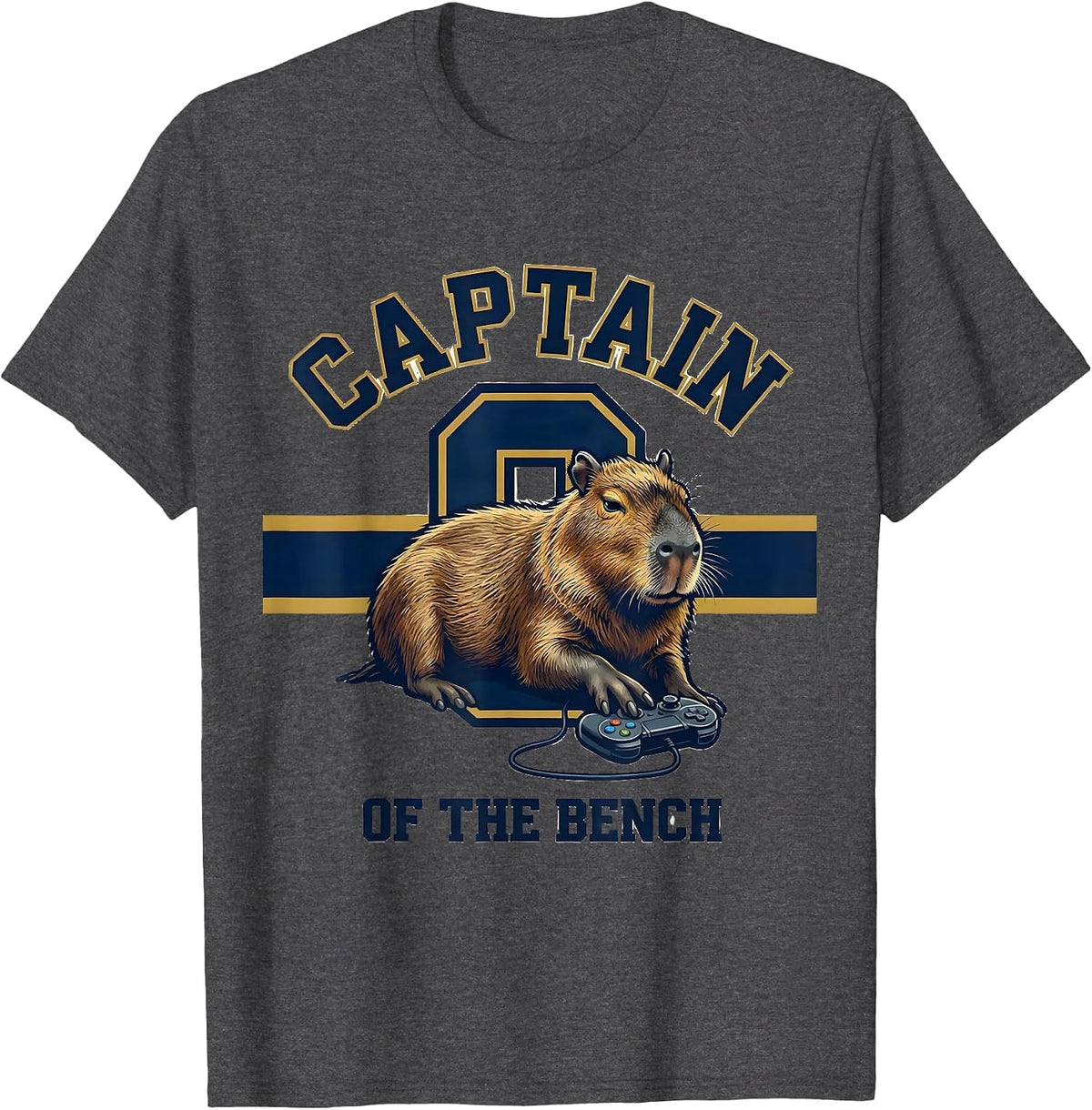 Captain of the Bench Funny Capybara Gamer Meme Humor T-Shirt - Dark Heather Grey
