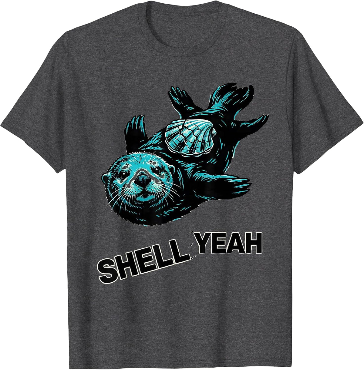 Men's Shell Yeah Sea Otter Graphic Design T-Shirt - Dark Heather Grey