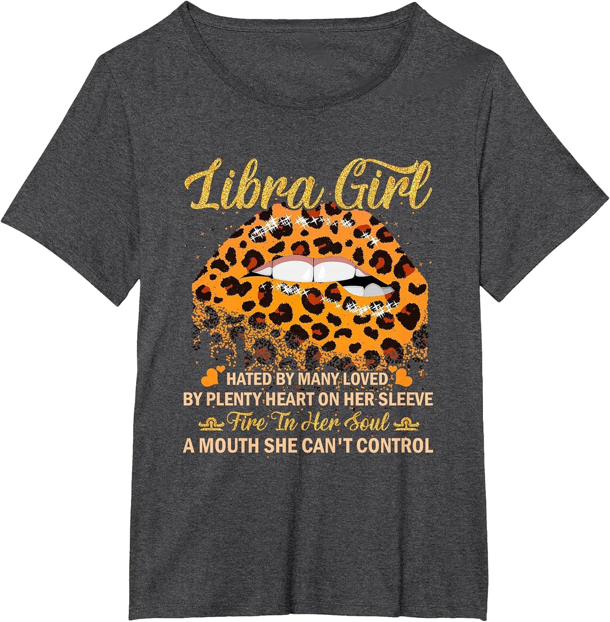 Libra Girl Birthday Leopard Sexy Lip Zodiac T-Shirt - Dark Heather Grey
