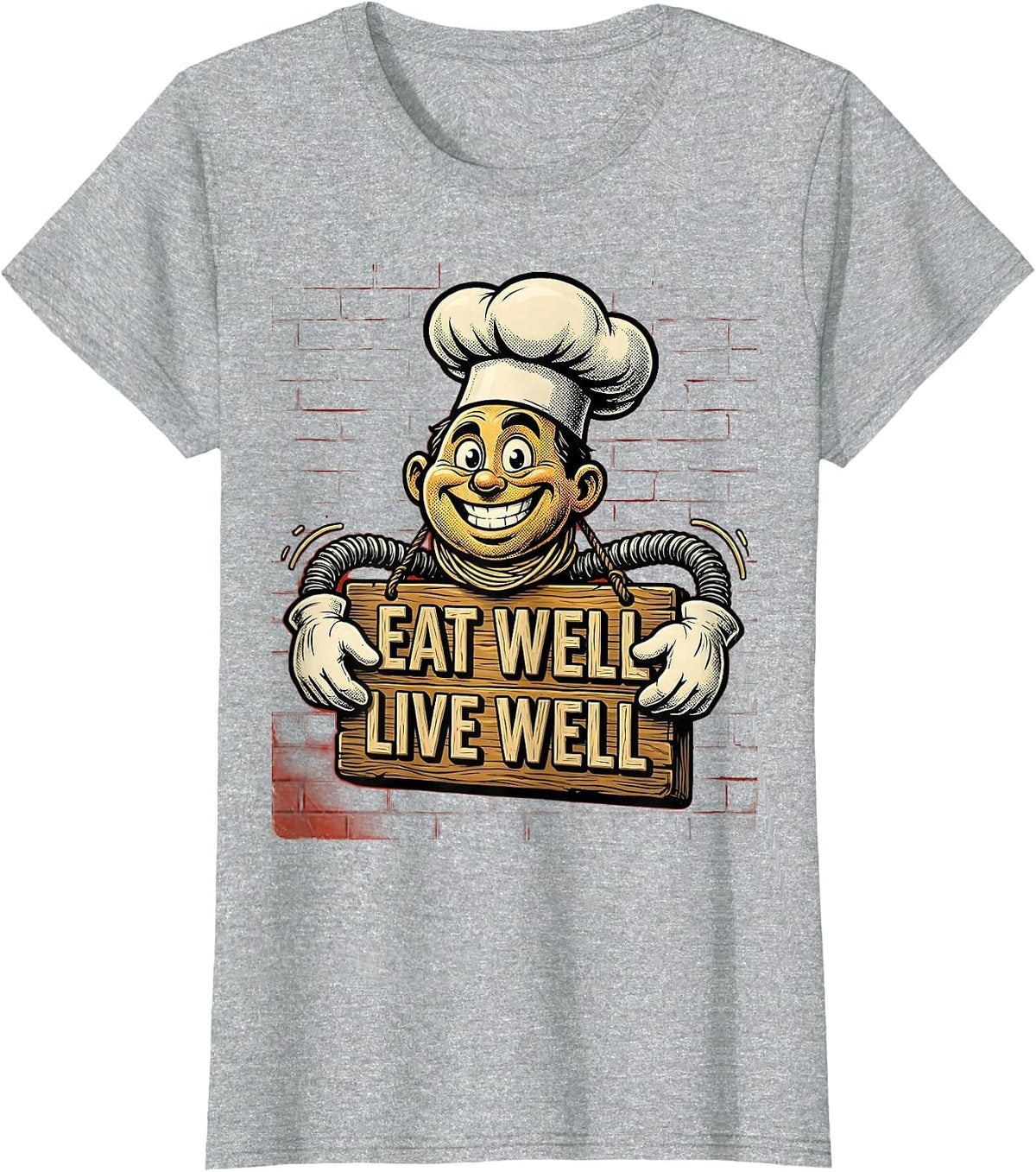 Women's Eat Well Live Well Chef Culinary Design T-Shirt - Heather Grey