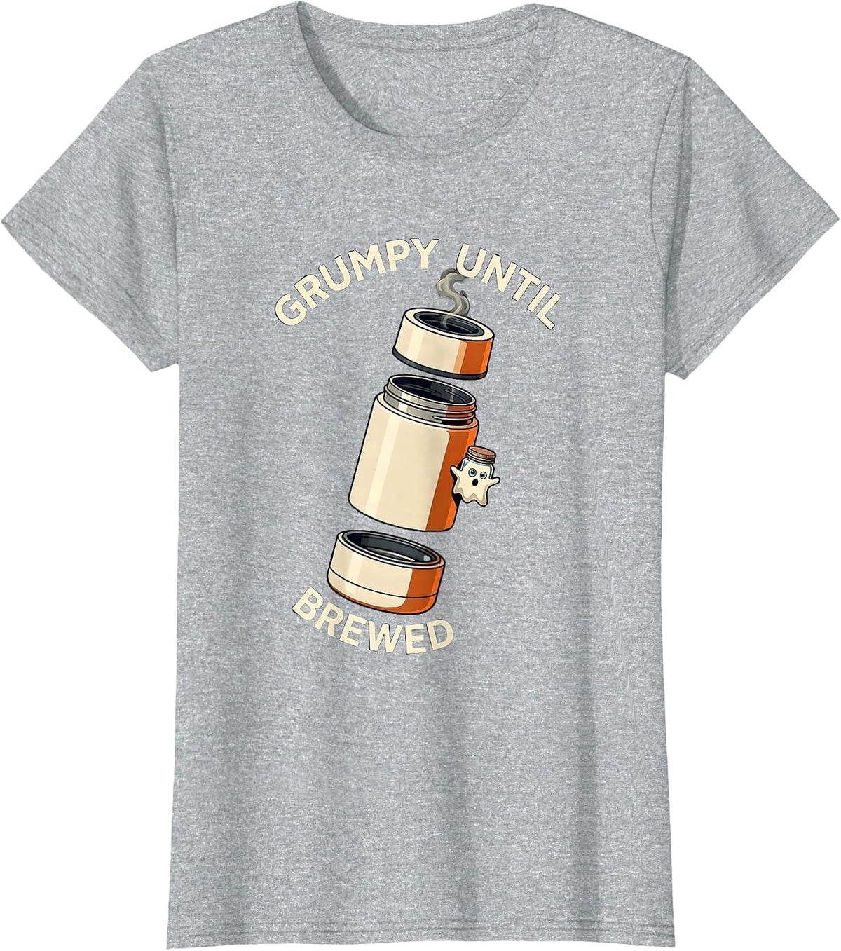 Women's Grumpy Until Brewed Funny Halloween Ghost Coffee Lover T-Shirt - Heather Grey