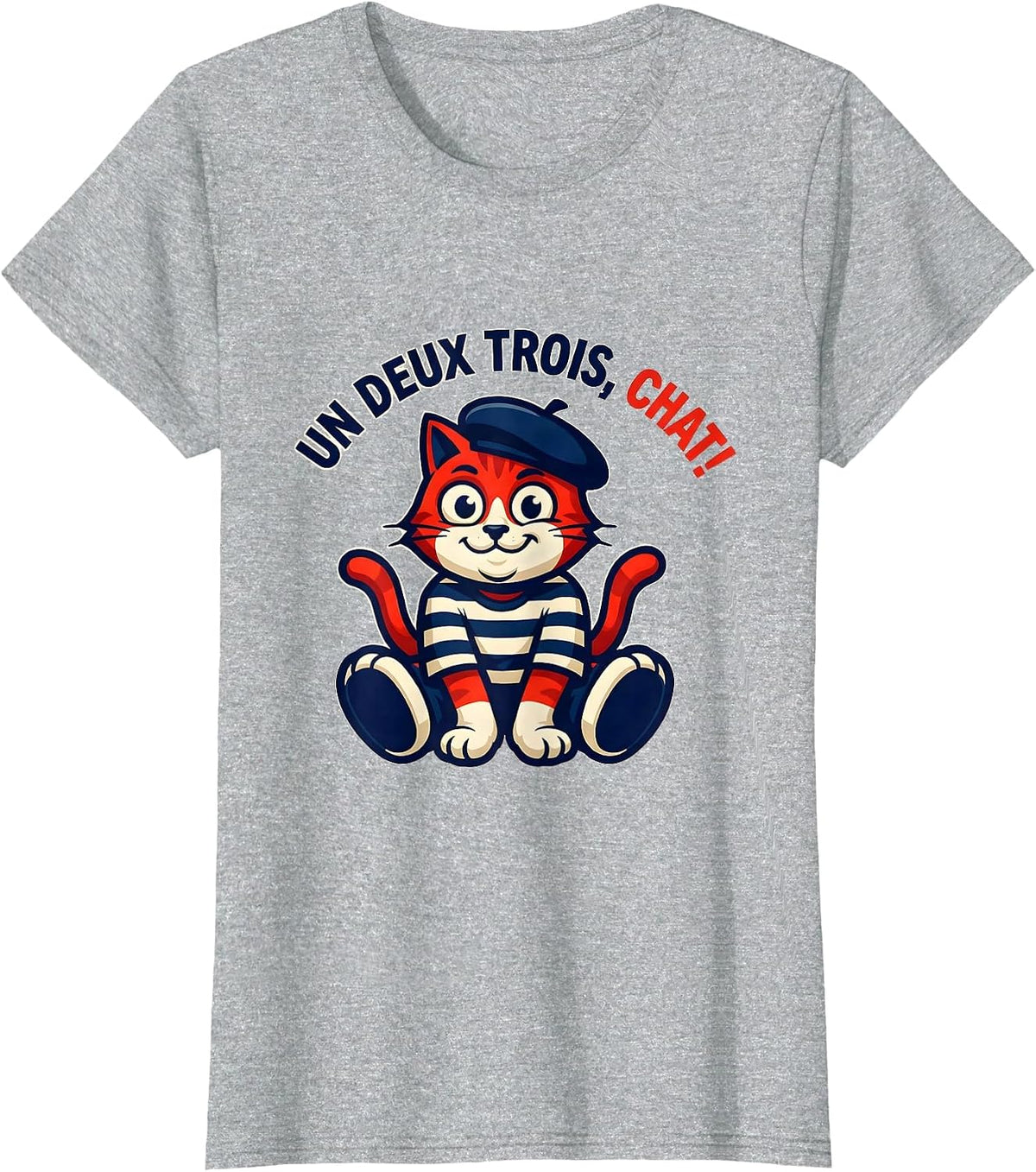 Un Deux Trois, Chat! Funny French Cat Lover Gift T-Shirt - Heather Grey