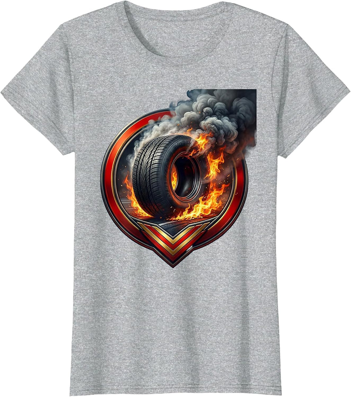 Women's Race Tire Burning Rubber Fire Trail Graphic T-Shirt - Heather Grey