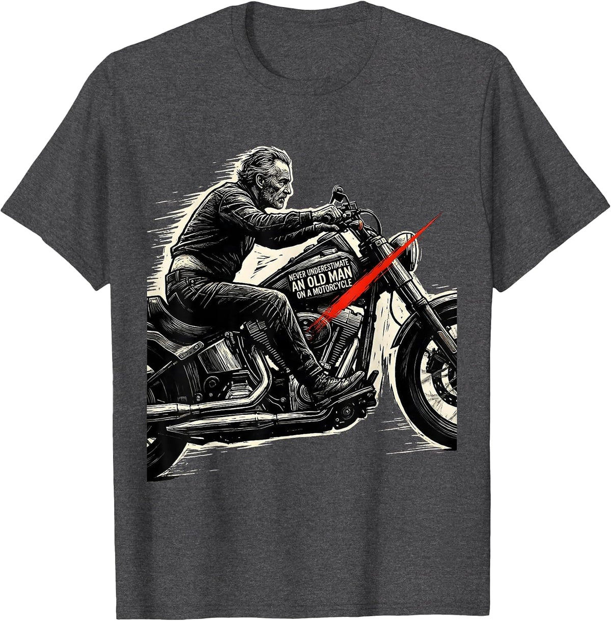 Men's Never Underestimate An Old Man On A Motorcycle Funny T-Shirt - Dark Heather Grey