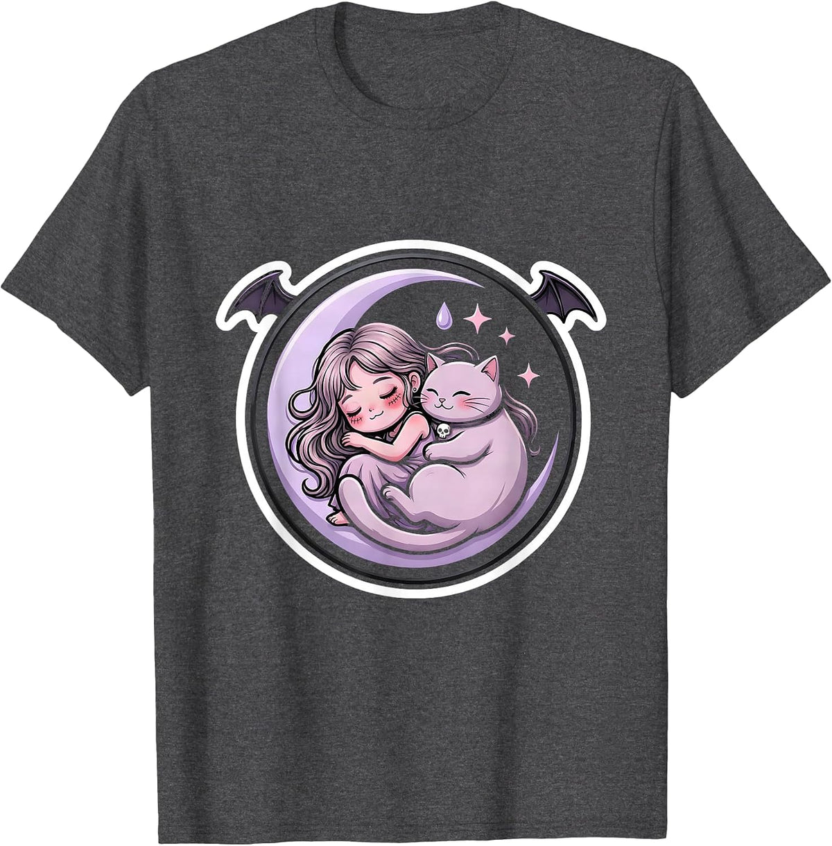 Autism Awareness Cat and Sleeping Figure Art T-Shirt - Dark Heather Grey