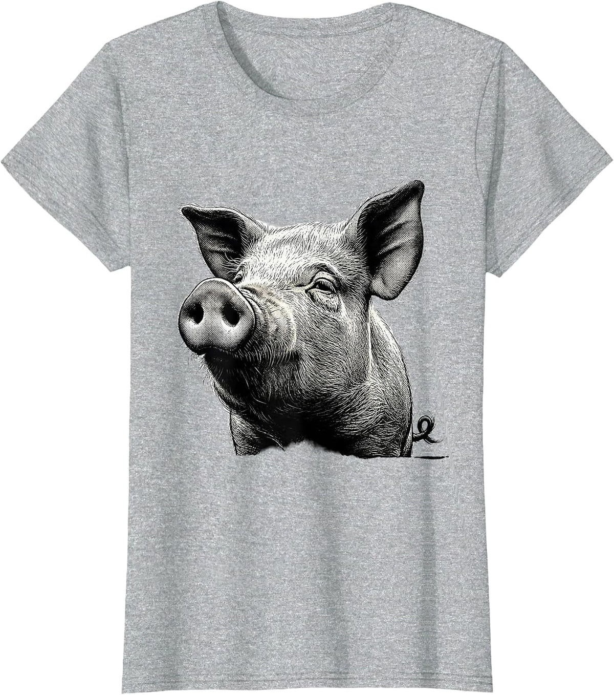 Oversized Pig Head Cute Farm Animal Lover Humor T-Shirt - Heather Grey