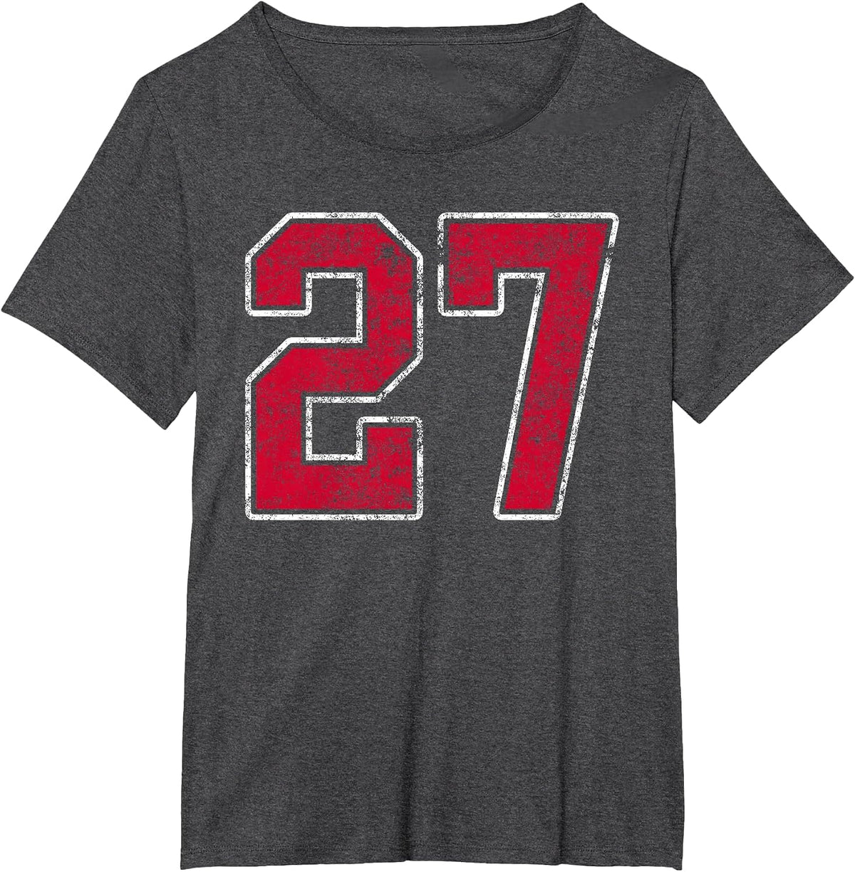 Grunge Red White Number 27 Jersey Player Uniform #27 T-Shirt - Dark Heather Grey