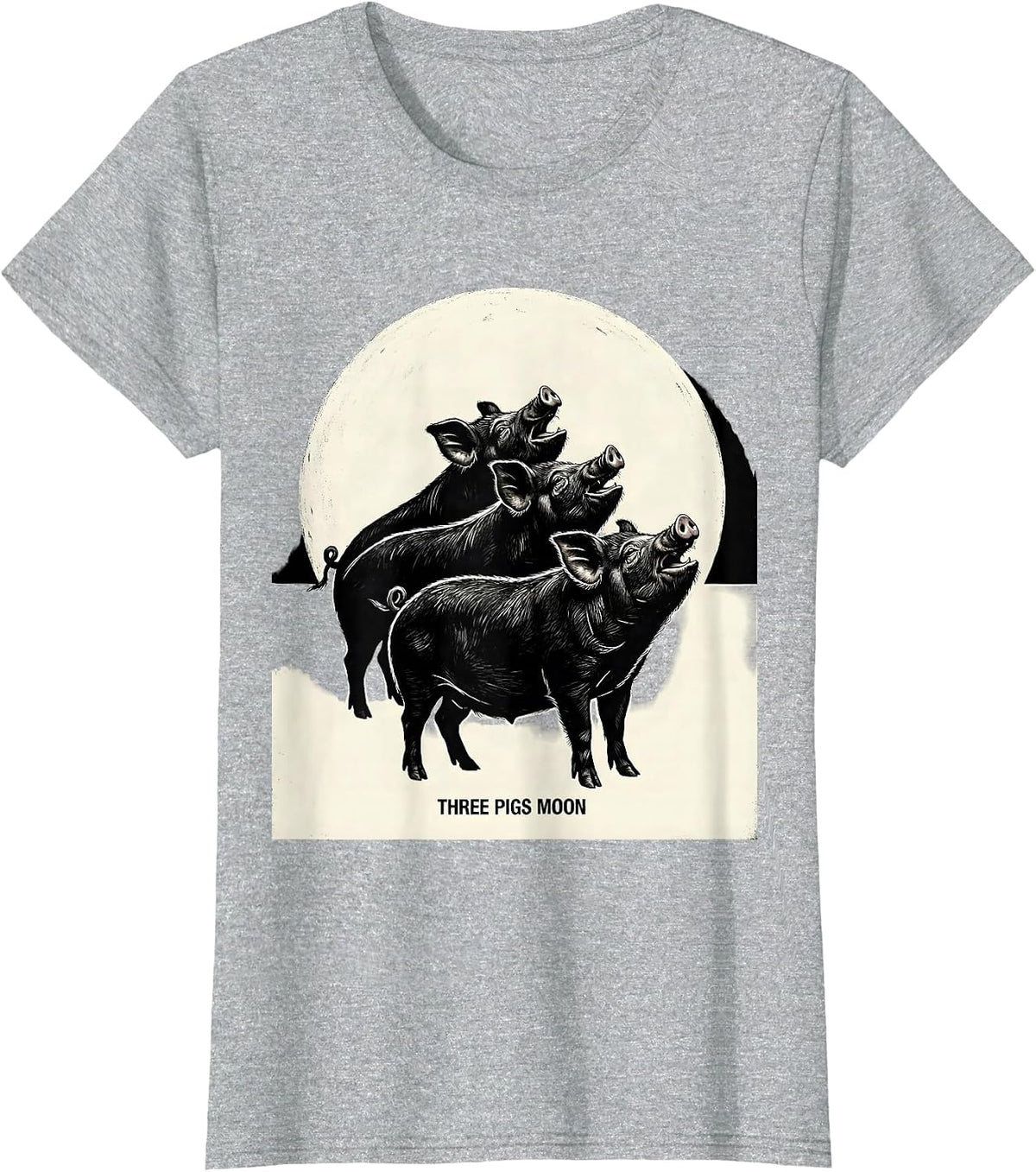 Women's Three Pigs Moon Scratchboard Meme Humor Animal Lover Gift T-Shirt - Heather Grey