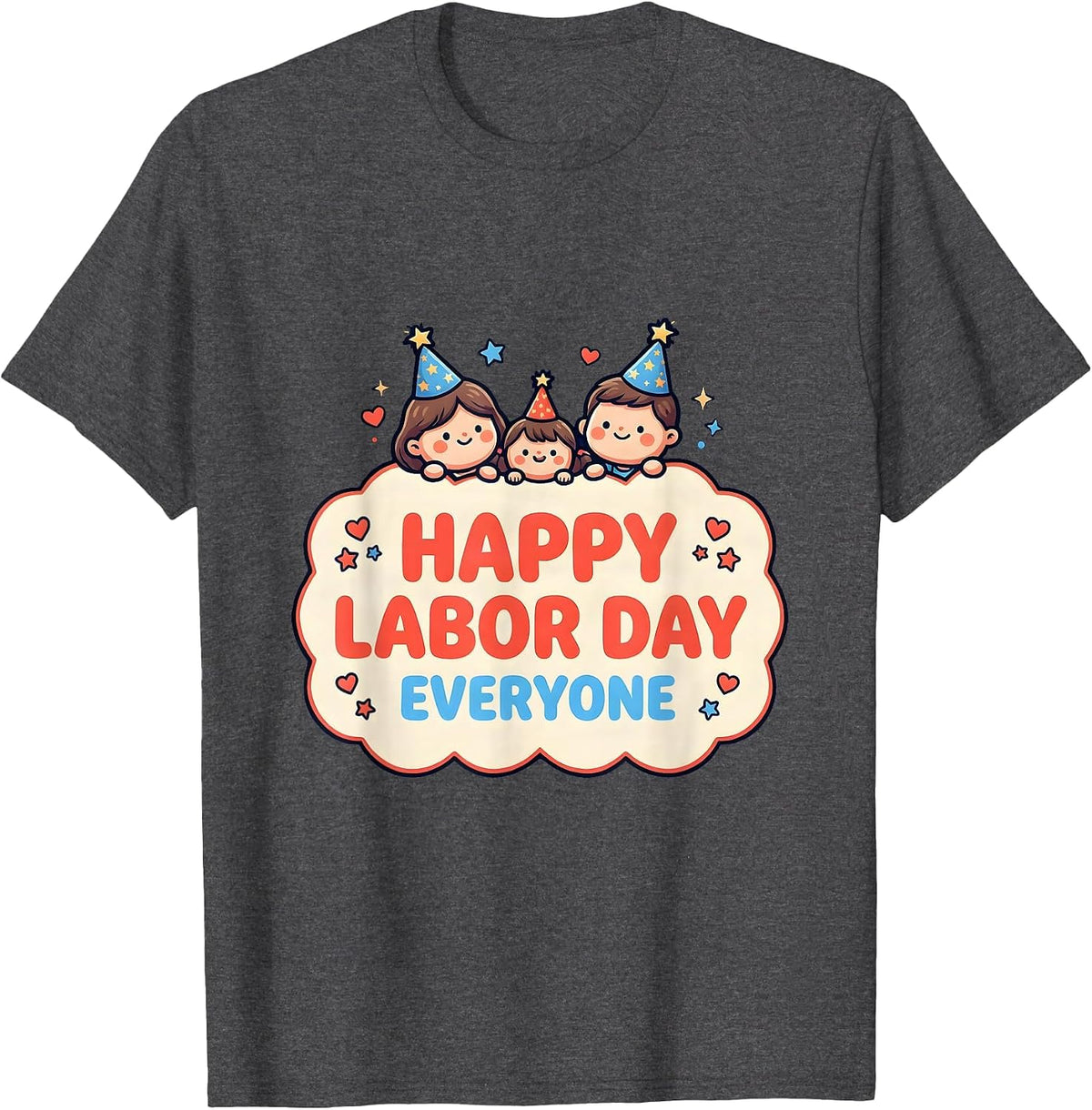 Men's Happy Labor Day Everyone Cute Kawaii Family Holiday T-Shirt - Dark Heather Grey