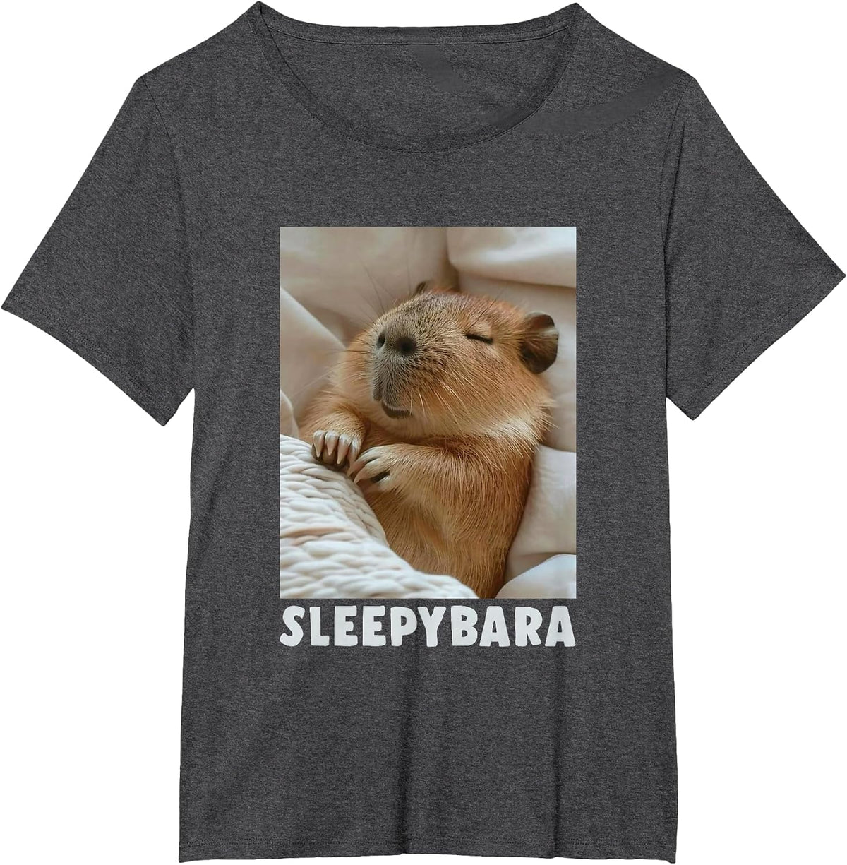 Cute Sleepy Capybara Sleep Pajamas Funny Word Sleebybara T-Shirt - Dark Heather Grey