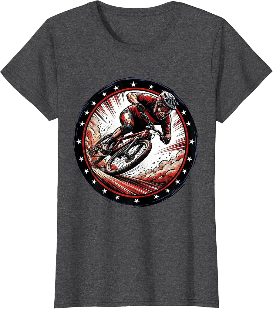Women's Downhill Cyclist Racing Full Lean Graphic T-Shirt - Dark Heather Grey