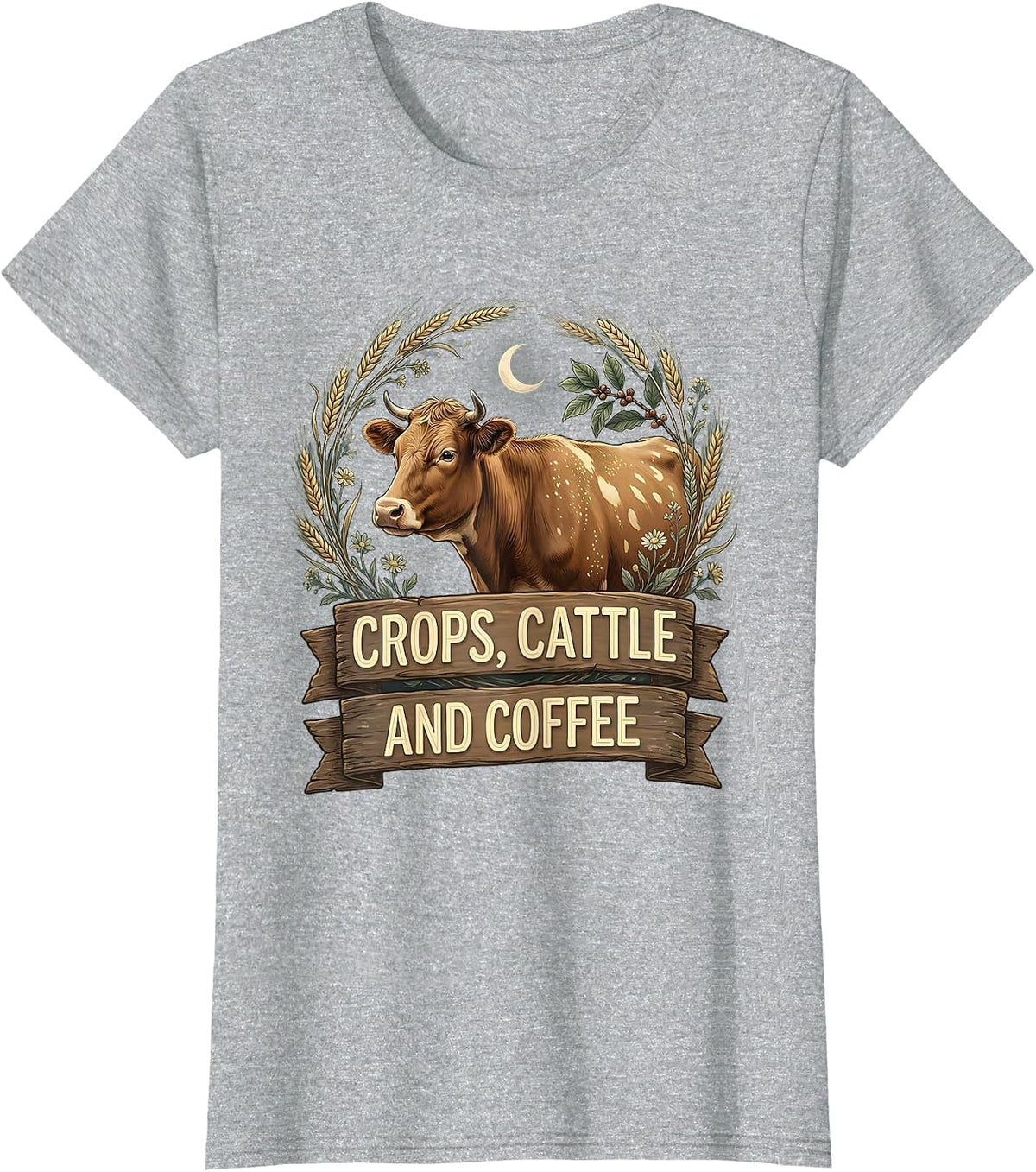 Women's Crops Cattle and Coffee Farming Life Design T-Shirt - Heather Grey