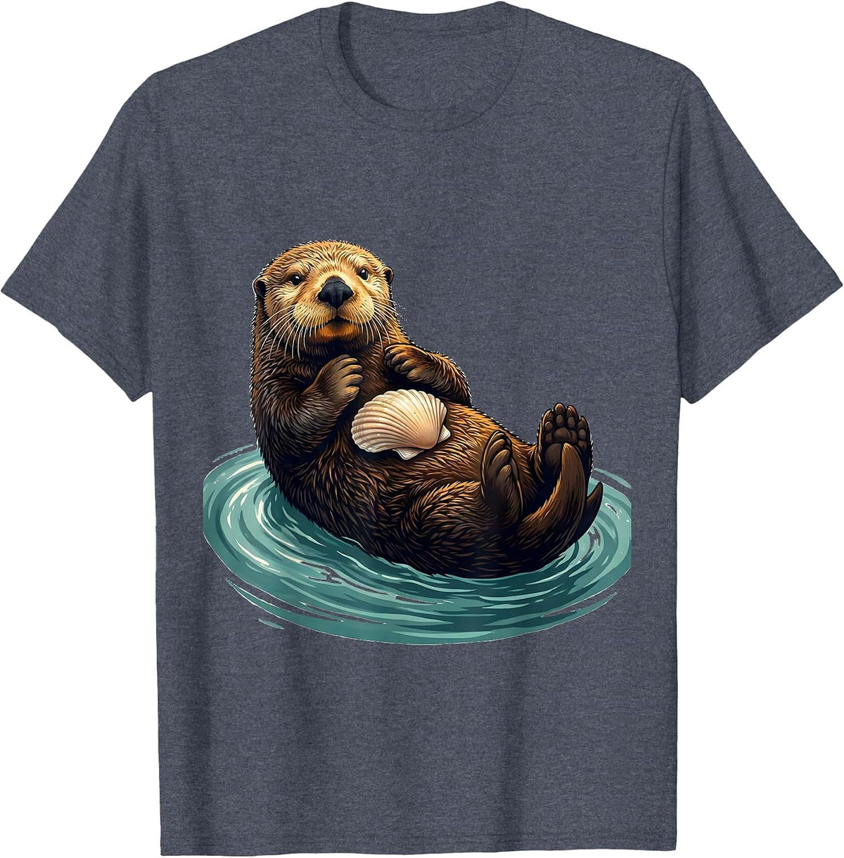 Sea Otter Balancing Shell Funny Otter Lover Humor T-Shirt, Men, Heather Blue, Medium - As Pictured