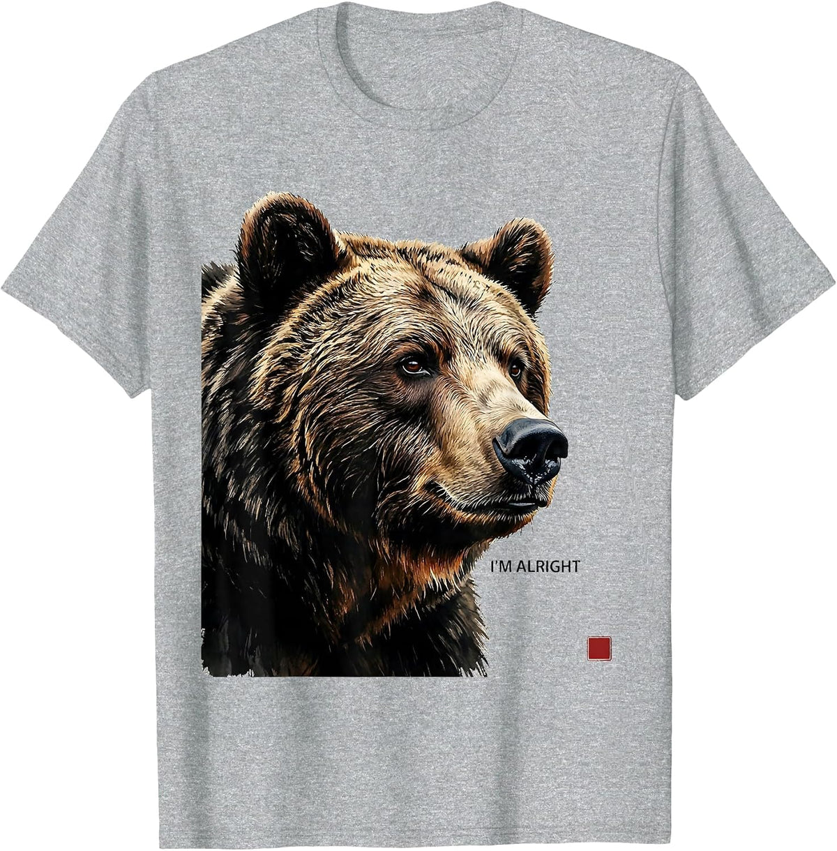 Men's I'm Alright Retro Bear Wildlife Novelty Animal Lover Humor T-Shirt - Heather Grey