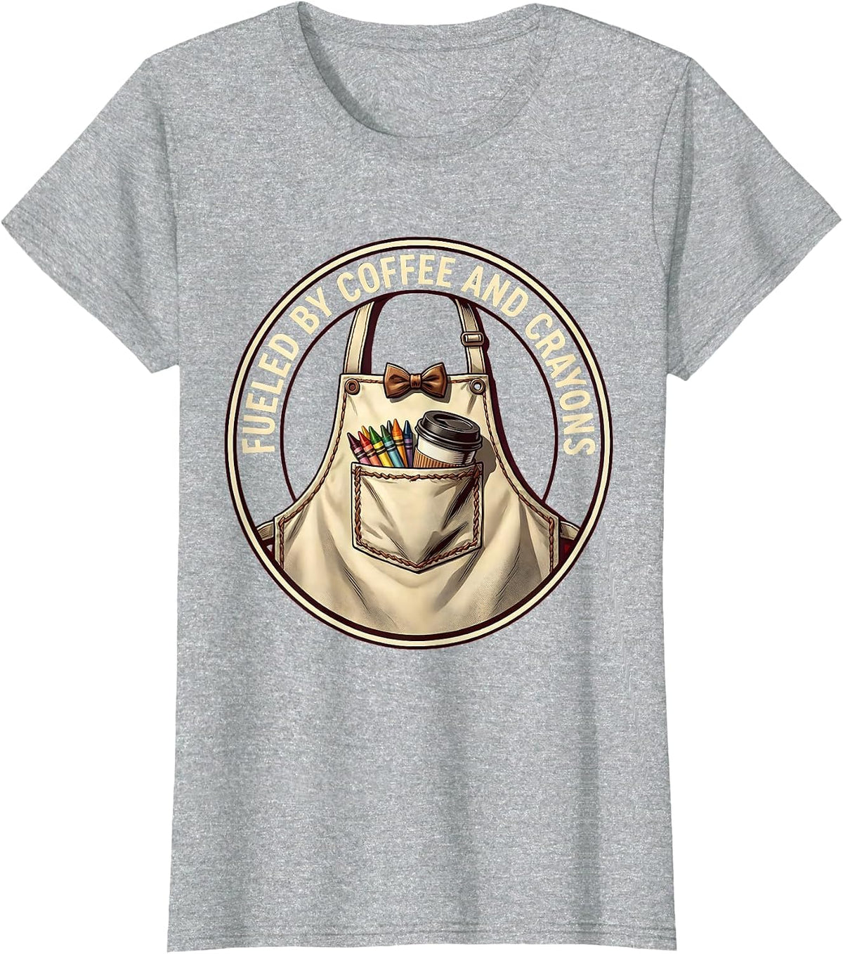 Fueled by Coffee and Crayons Teacher Design T-Shirt - Heather Grey
