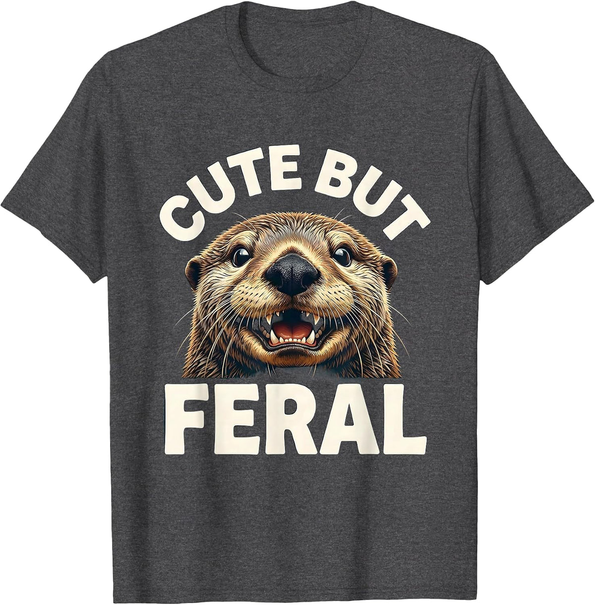 Men's Cute But Feral Sea Otter Graphic Design T-Shirt - Dark Heather Grey