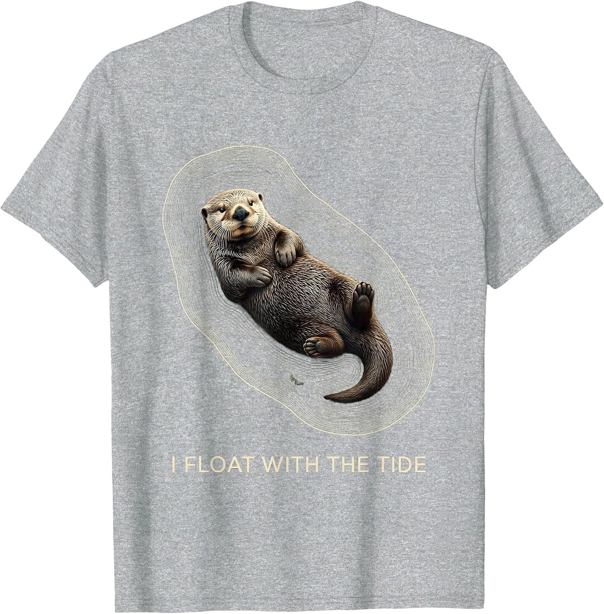 Men's I Float With The Tide Topographic Sea Otter Animal Lover Pun T-Shirt - Heather Grey