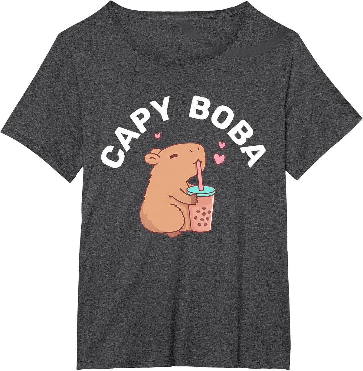Funny Capybara Rodent, Capyboba Boba Milk Tea T-Shirt - Dark Heather Grey