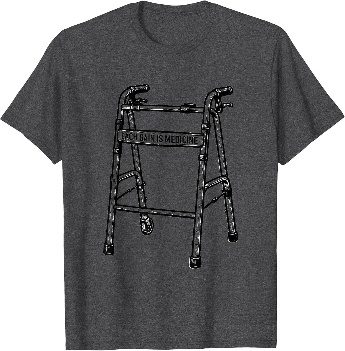 Each Gain Is Medicine Line Art Physical Therapy PT Gift T-Shirt - Dark Heather Grey