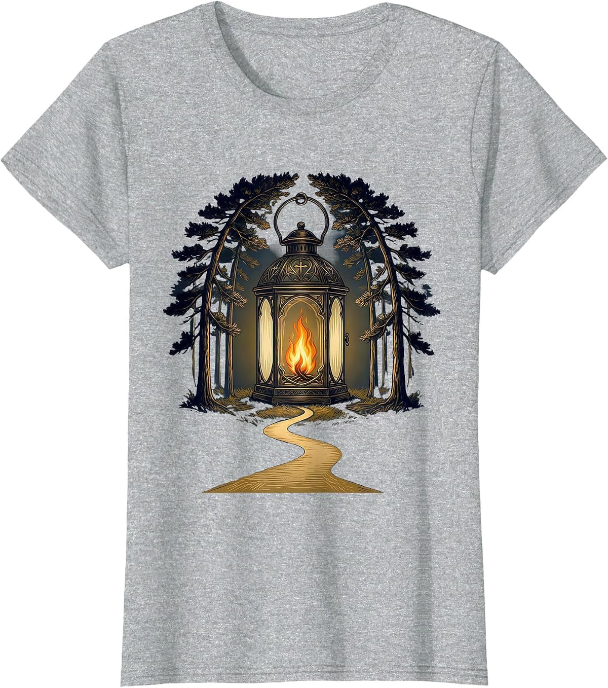 Women's Glowing Lantern Dark Forest Path Sped Teacher T-Shirt - Heather Grey