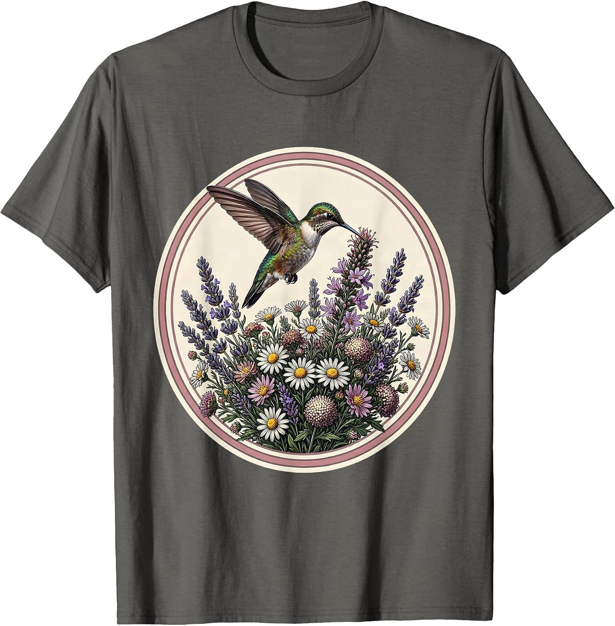 Autism Awareness Hummingbird Wildflower Bouquet T-Shirt - Asphalt Grey