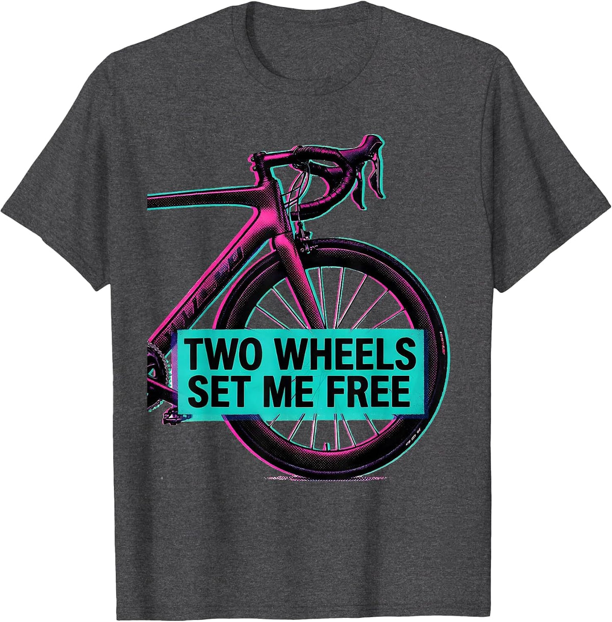 Men's Two Wheels Set Me Free Cycling Design T-Shirt - Dark Heather Grey