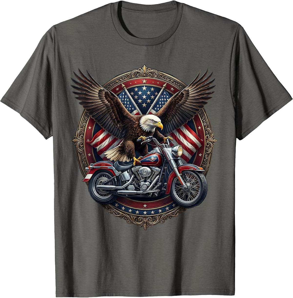 Patriotic Vintage Motorcycle Flag Paint Job T-Shirt - Asphalt Grey
