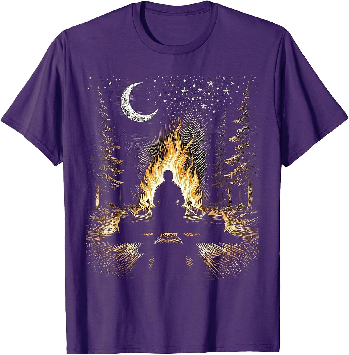 Campfire Under the Stars Freedom Graphic Tee T-Shirt - Purple