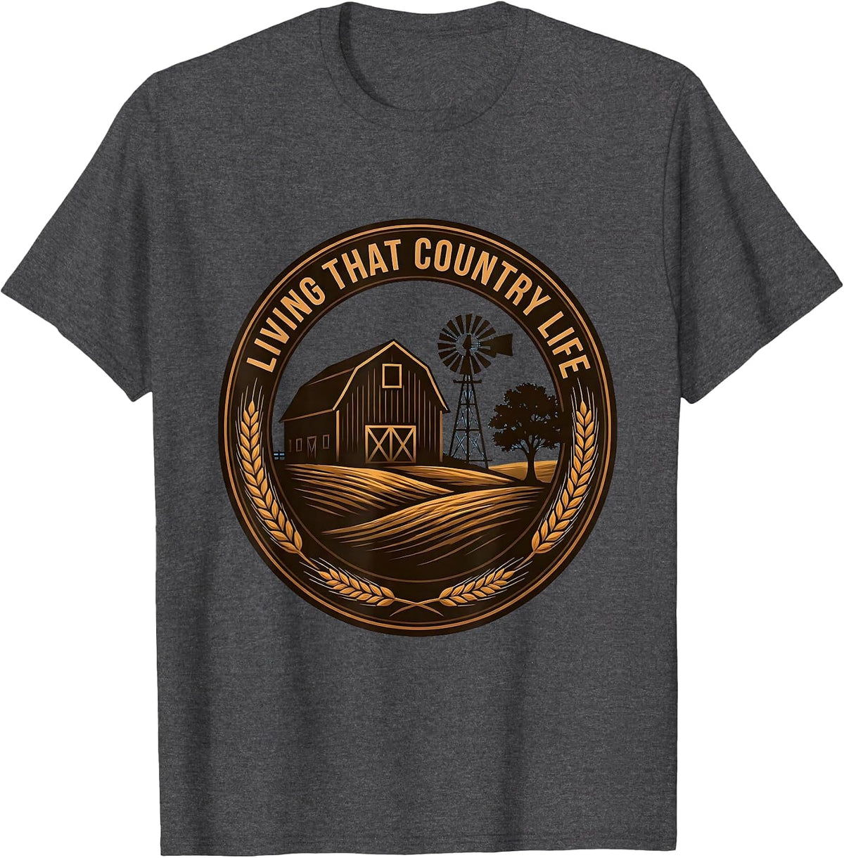 Men's Living That Country Life Rustic Design T-Shirt - Dark Heather Grey