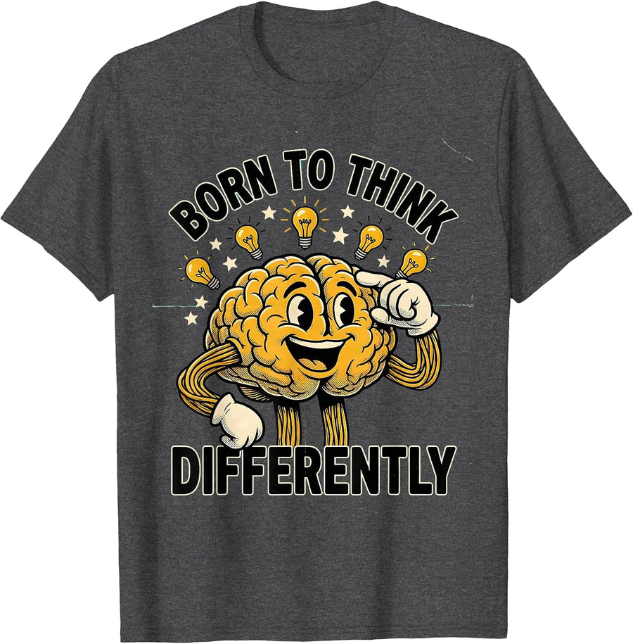 Men's Born to Think Differently Autism Awareness Design T-Shirt - Dark Heather Grey