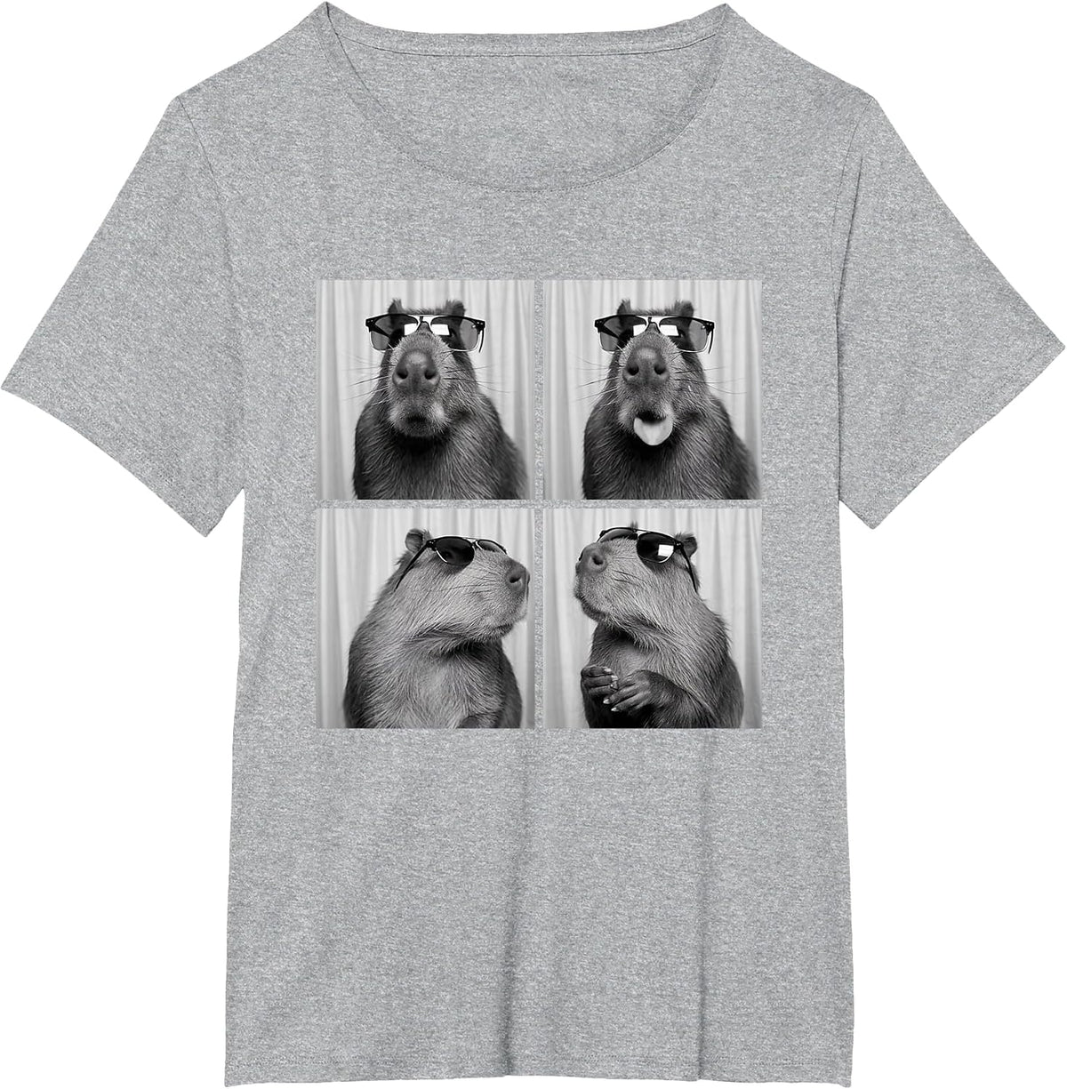 Funny Capybara PhotoBooth with Sunglasses, Capybara Photo T-Shirt - Heather Grey