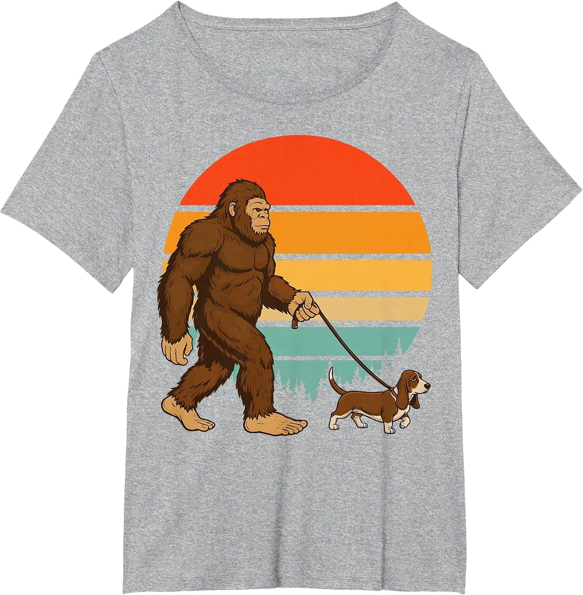 Bigfoot Basset Hound Retro T-Shirt - Heather Grey