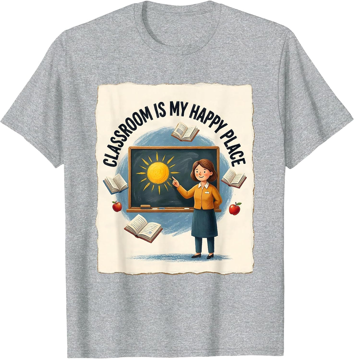 Men's Classroom Is My Happy Place Teacher Design T-Shirt - Heather Grey