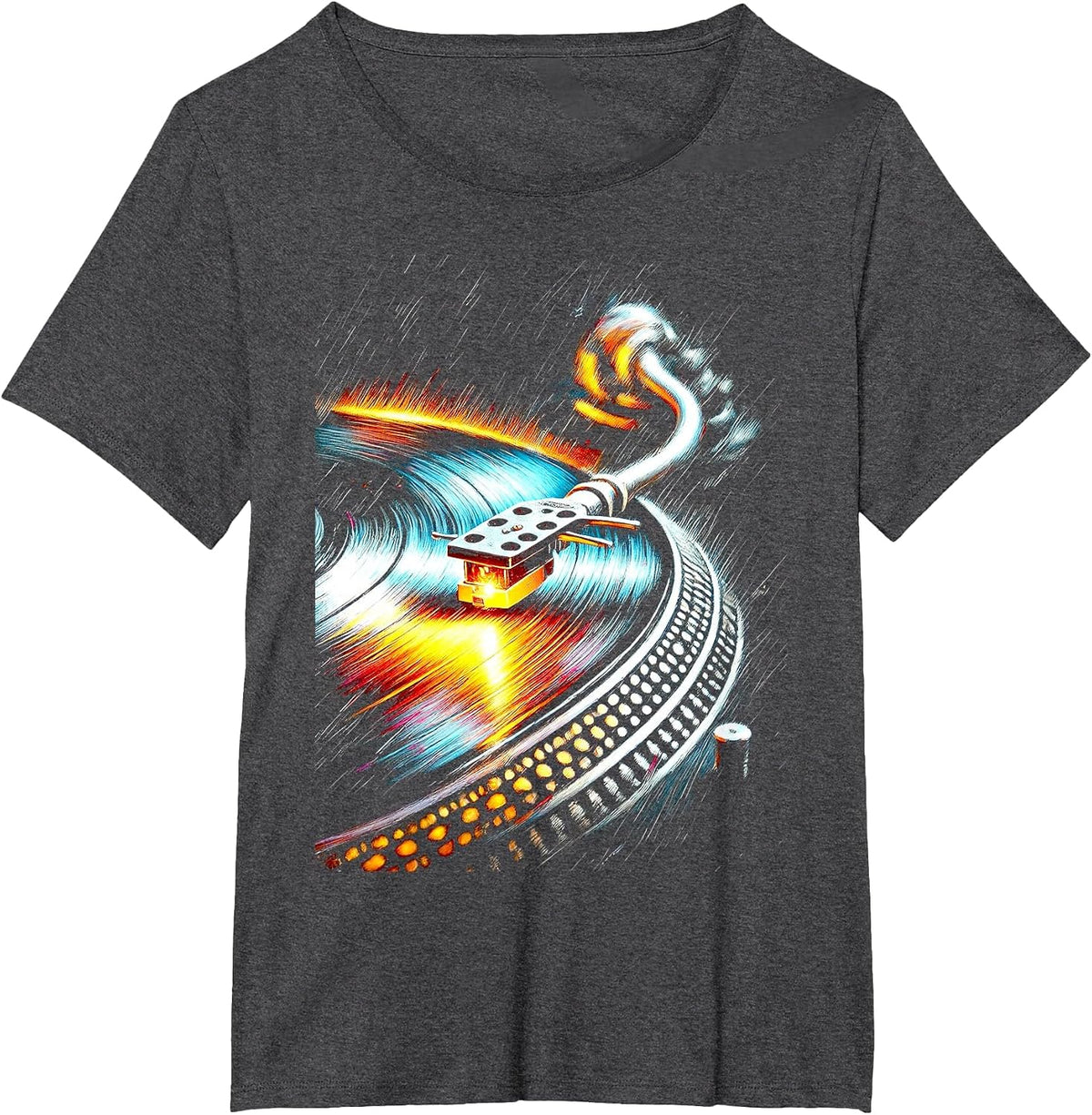 Vinyl Record Turntable Analog DJs, Audiophiles, Music Lovers T-Shirt - Dark Heather Grey