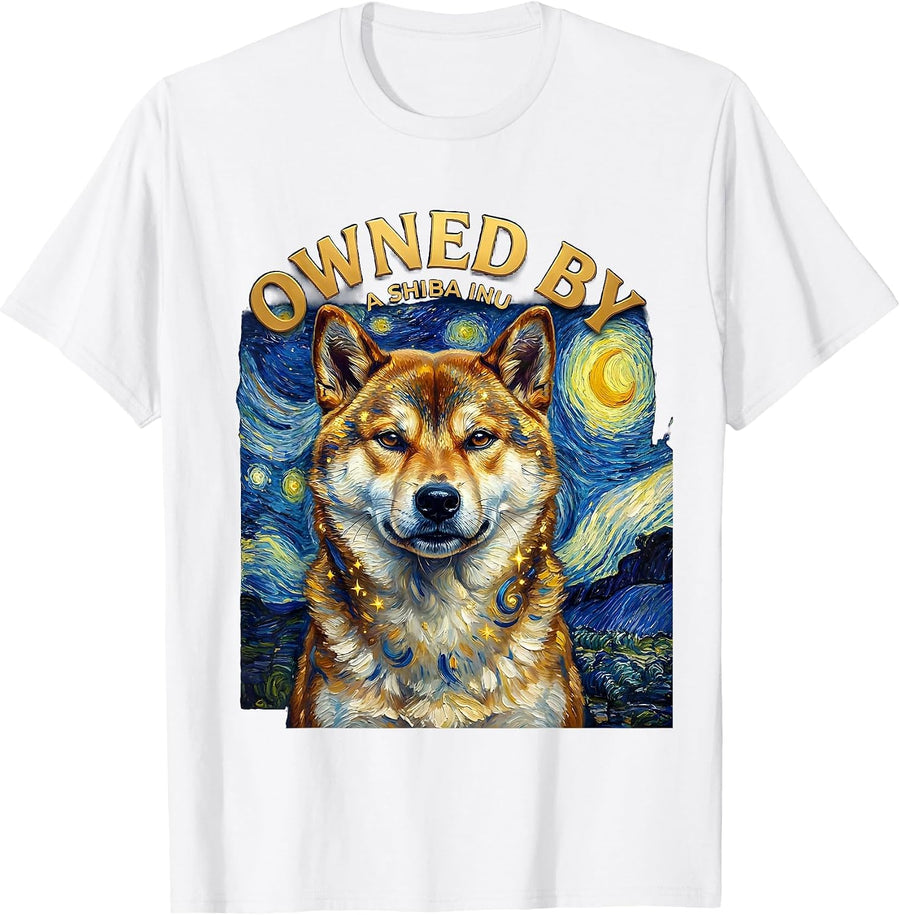 Owned By A Shiba Inu Cosmic Dog Breed Portrait Art T-Shirt - White