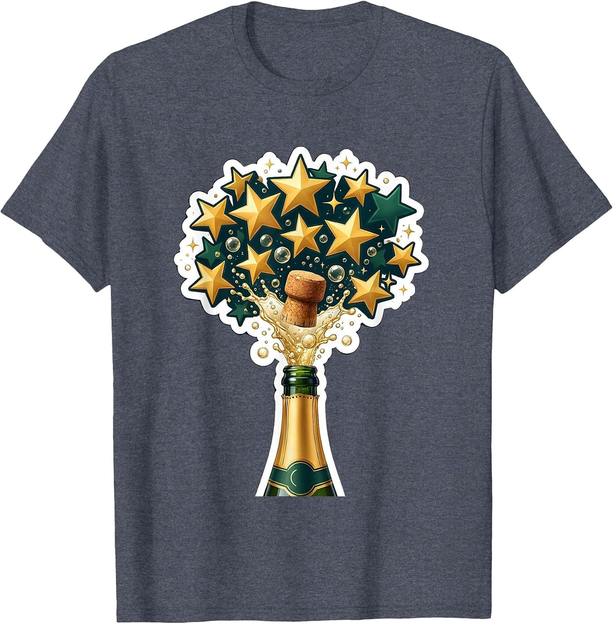 Birthday Champagne Cork Shooting Stars Graphic T-Shirt - Heather Blue