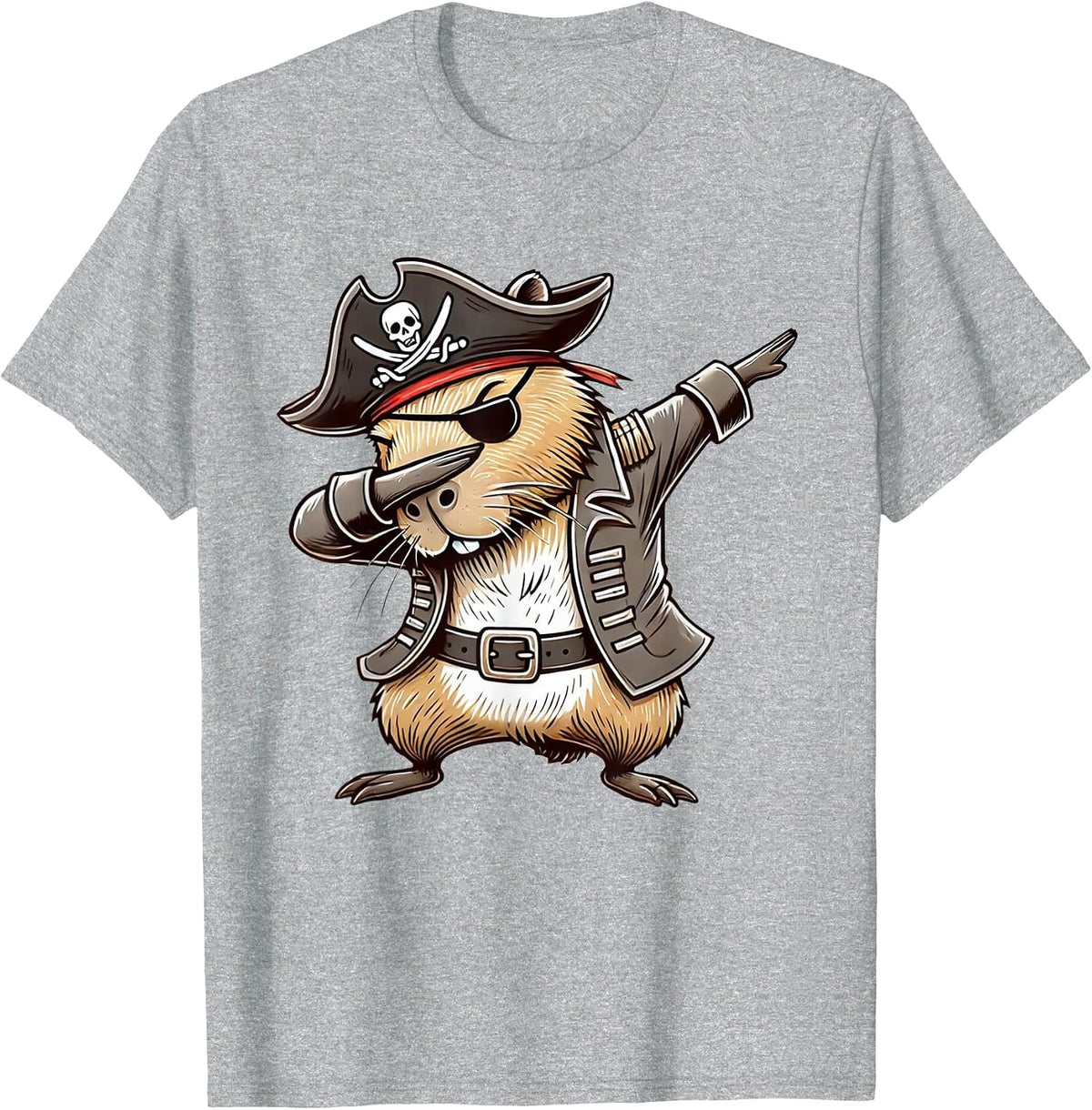 Pirate Capybara Dabbing Halloween Party Costume T-Shirt - Heather Grey