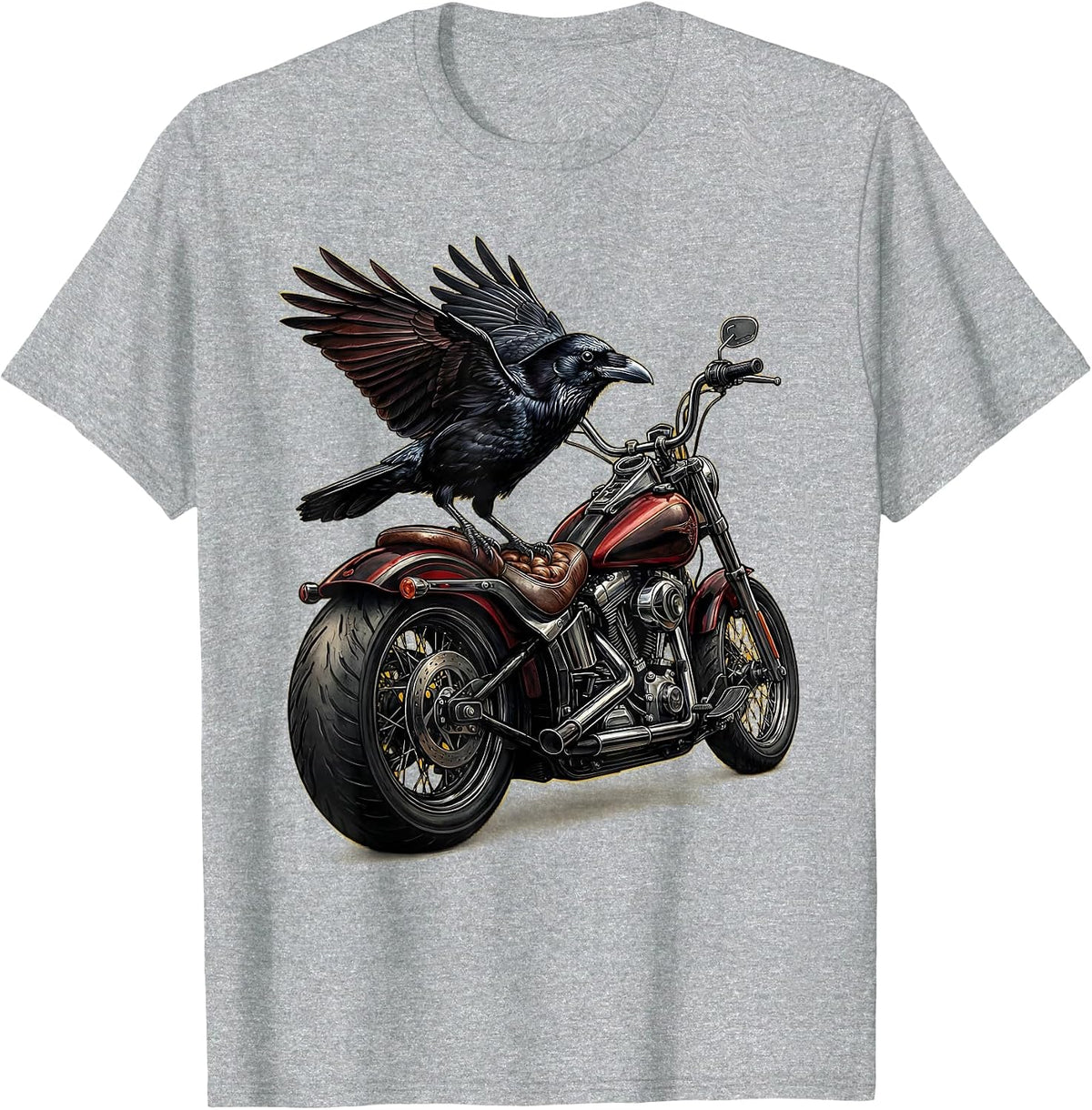 Men's Crow on Chopper Motorcycle Biker Graphic T-Shirt - Heather Grey