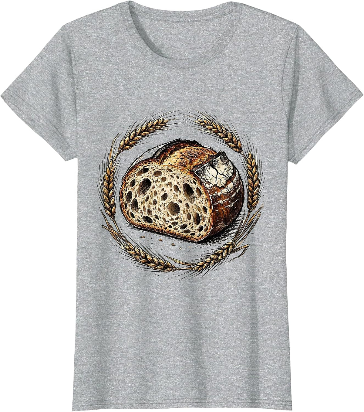 Sourdough Era Open Crumb Loaf Illustration T-Shirt - Heather Grey