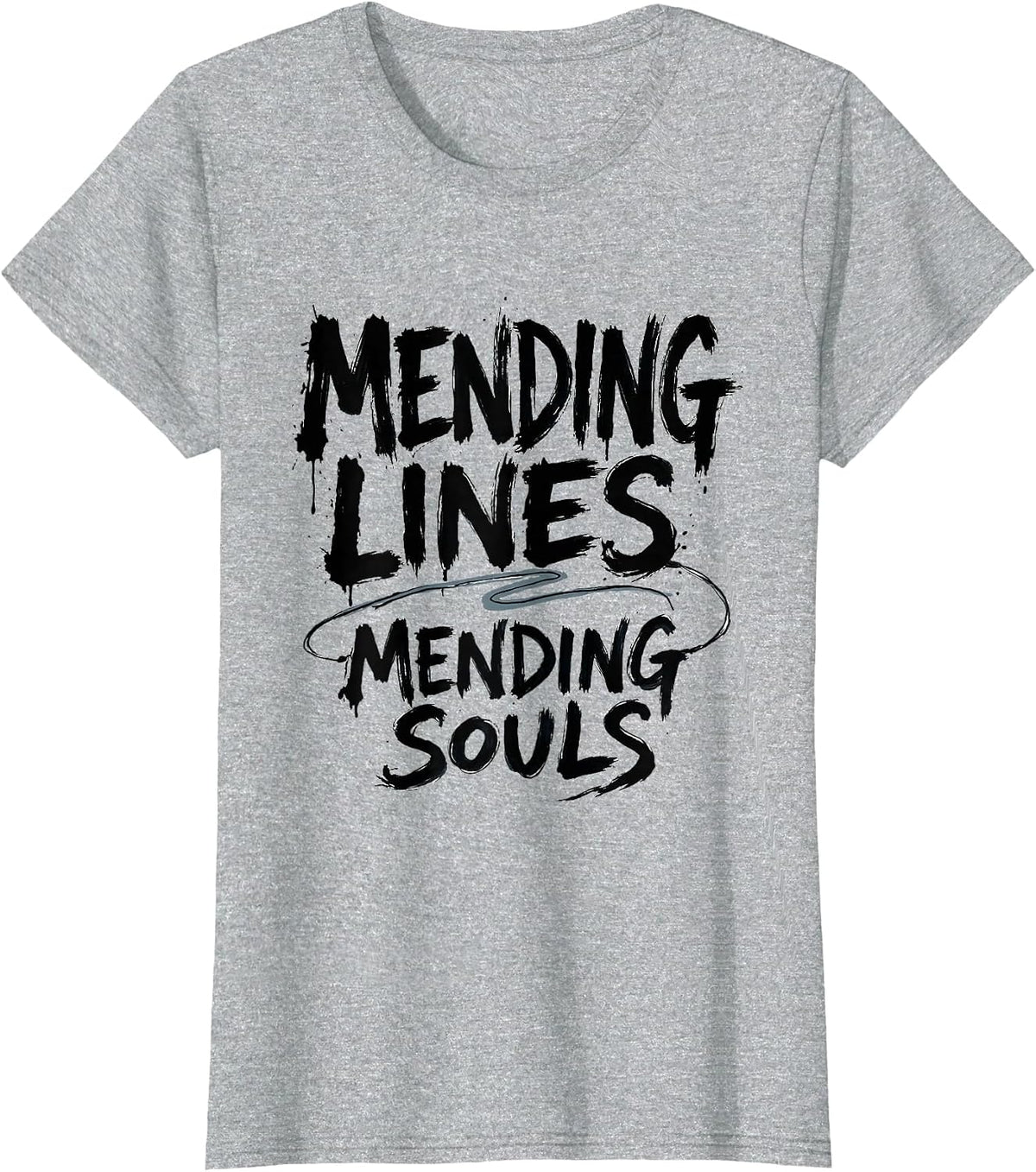 Mending Lines Mending Souls Fly Fishing Design T-Shirt - Heather Grey