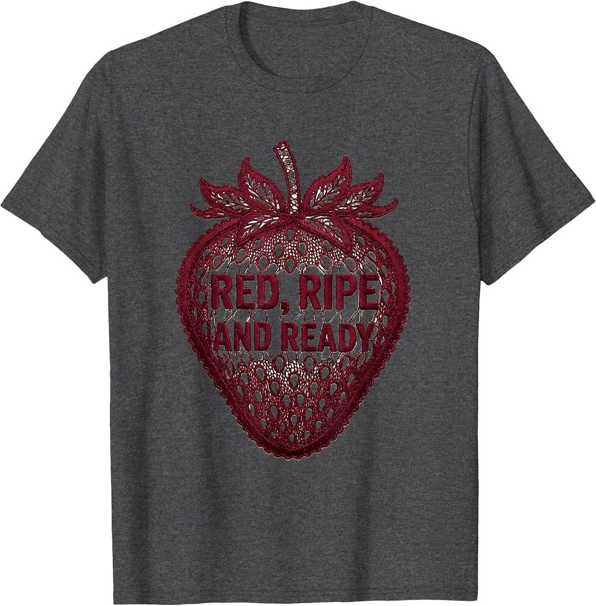 Men's Red Ripe and Ready Strawberry Graphic Design T-Shirt - Dark Heather Grey