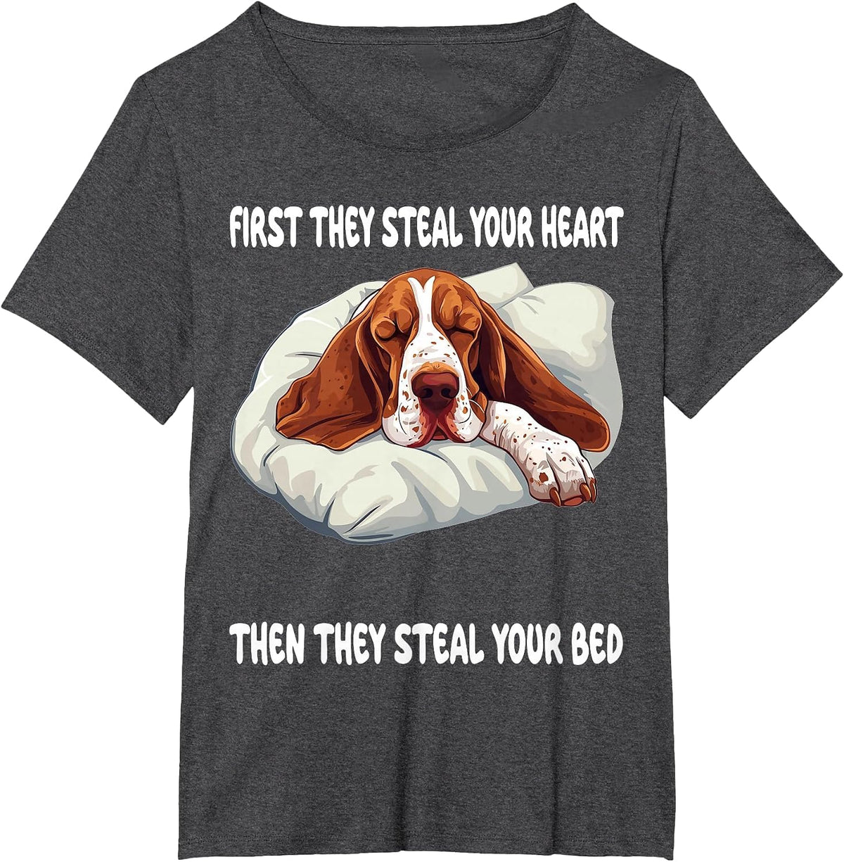 Basset Hound Sleeping Pajamas Nightgown T-Shirt - Dark Heather Grey