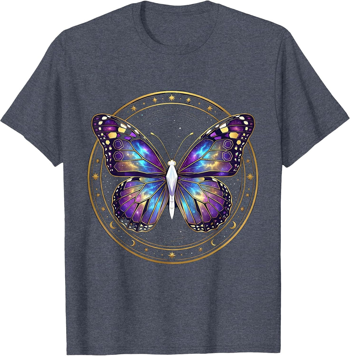 Autism Awareness Rainbow Geometric Butterfly T-Shirt - Heather Blue