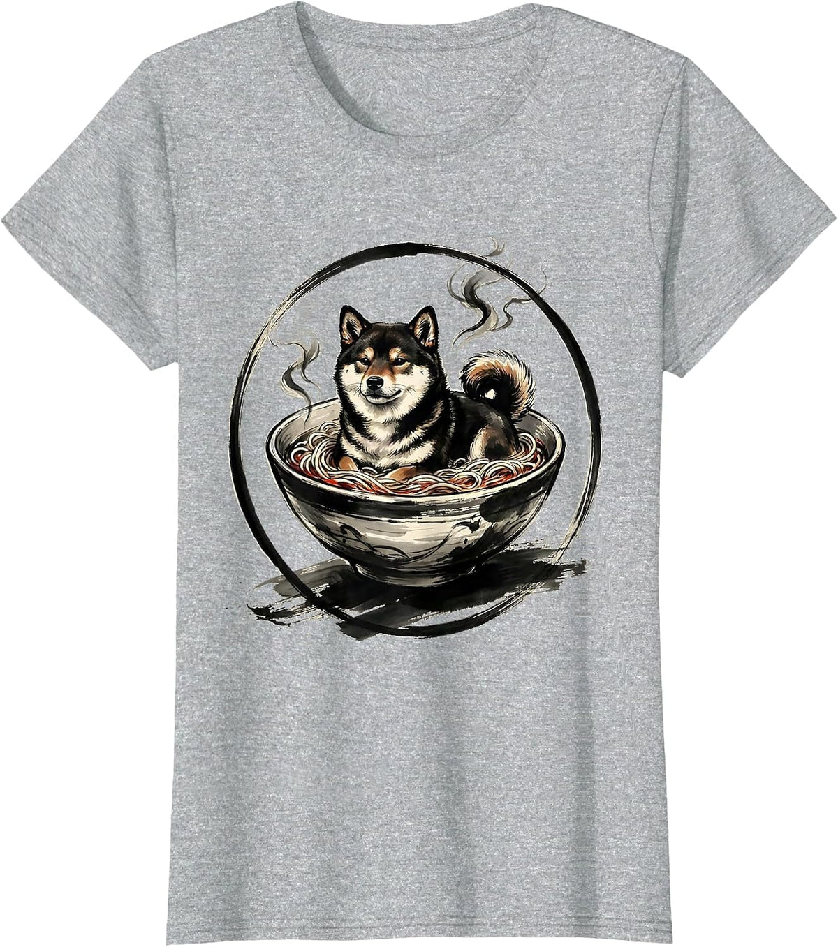 Shiba Inu Ramen Bowl Cute Dog Graphic T-Shirt - Heather Grey