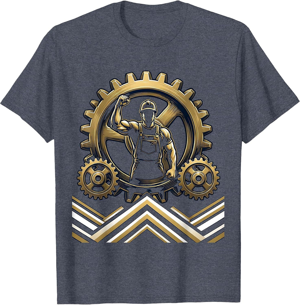 Labor Day Worker Silhouette Gear Graphic T-Shirt - Heather Blue