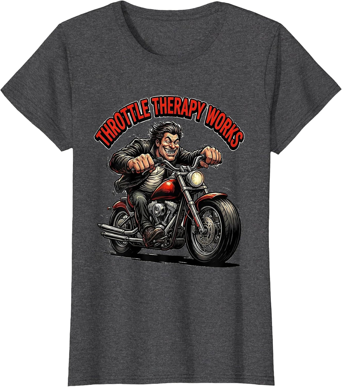 Women's Throttle Therapy Works Motorcycle Design T-Shirt - Dark Heather Grey