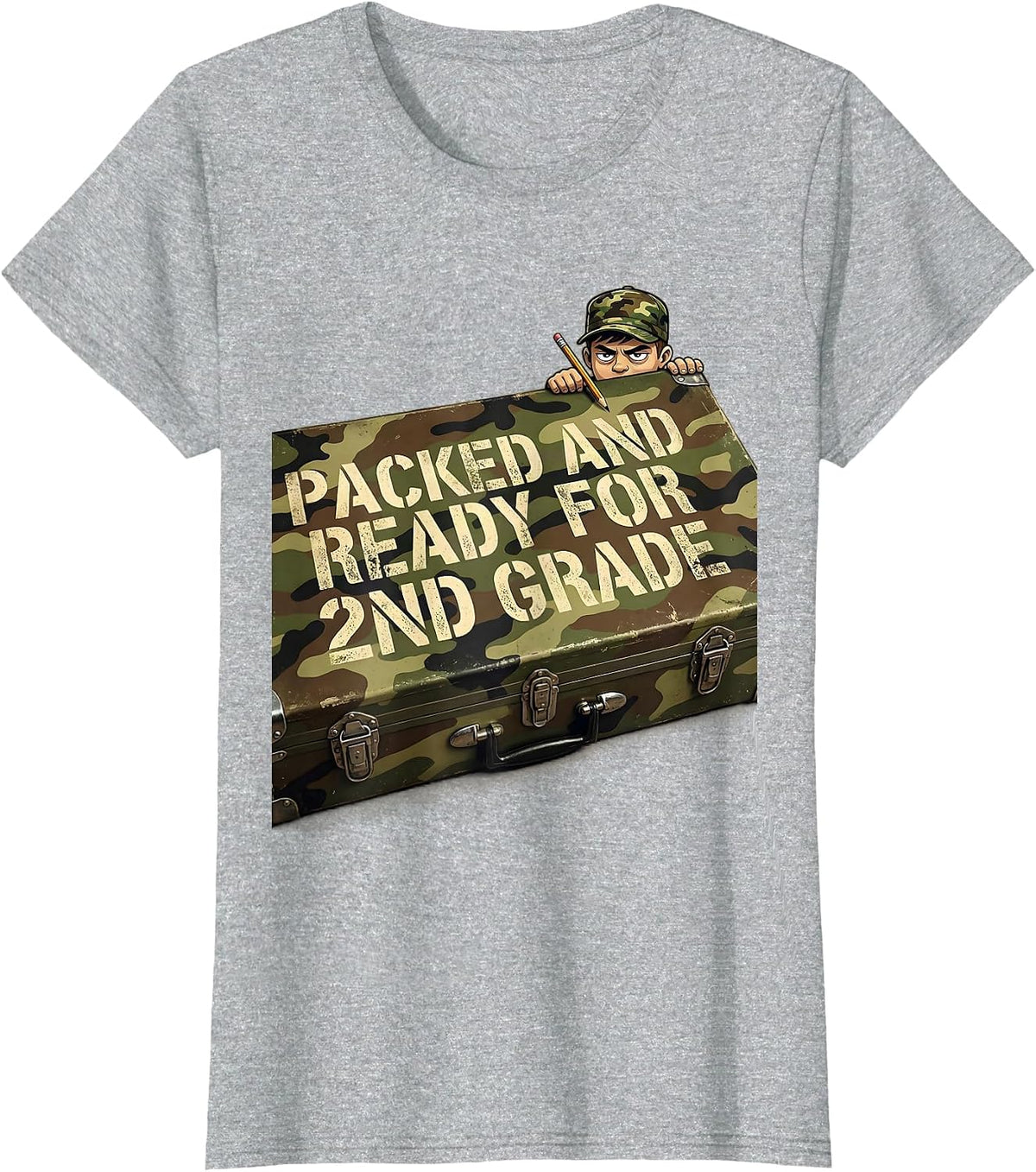 Packed And Ready For 2nd Grade Vintage Camo Back To School T-Shirt - Heather Grey